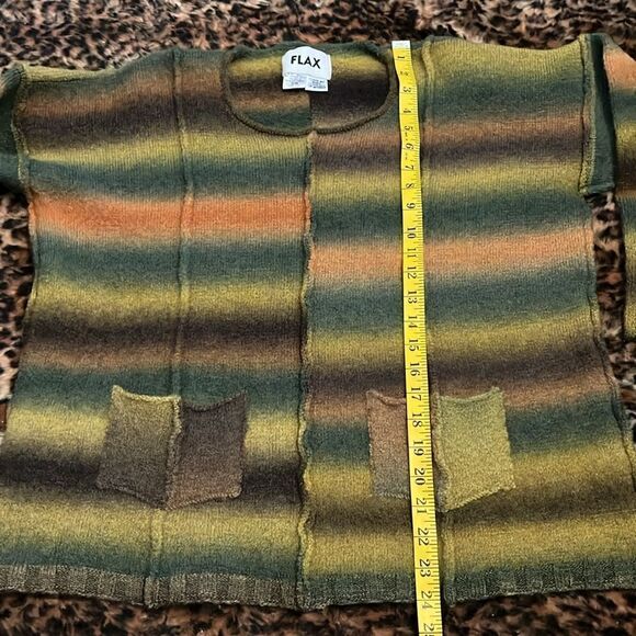 Flax Stripe Merino Wool Blend Multi Colors Pockets Pullover Sweater Boho Casual - Picture 6 of 8
